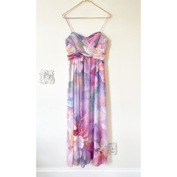 Eliza J Dresses & Skirts - NWOT Eliza J Pastel Watercolor Floral Lurex Gown Dress 4